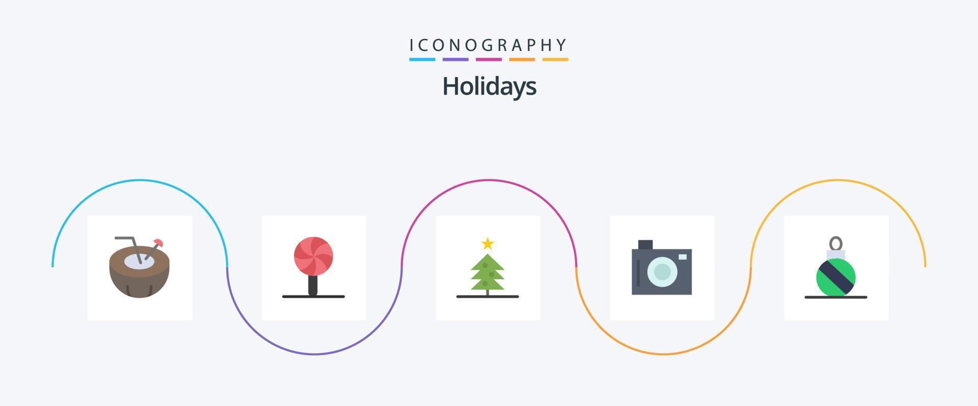 Paquete de 5 iconos de vacaciones planas que incluye bola de Navidad. pelota. árbol. imagen. día festivo vector