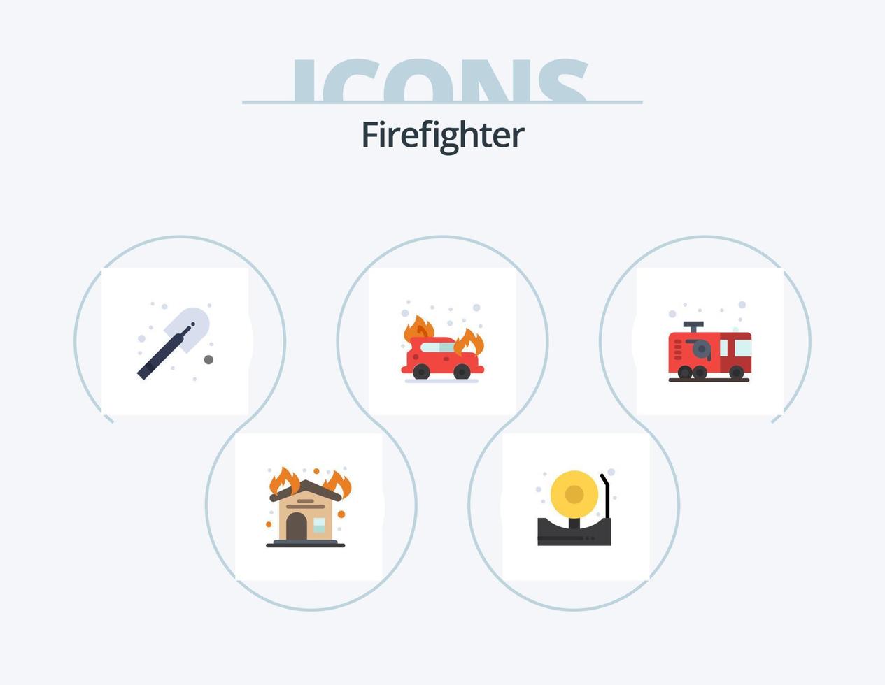 diseño de iconos de paquete de iconos planos de bombero 5. bombero. emergencia. construcción. auto. fuego vector