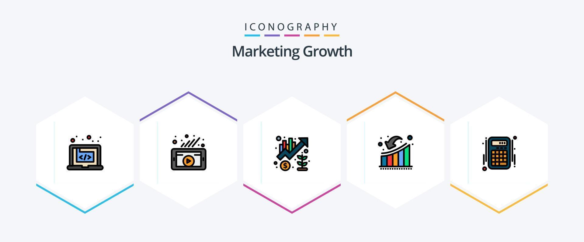 crecimiento de marketing paquete de iconos de 25 líneas completas que incluye crecimiento. abajo. red social. empresario. marketing vector