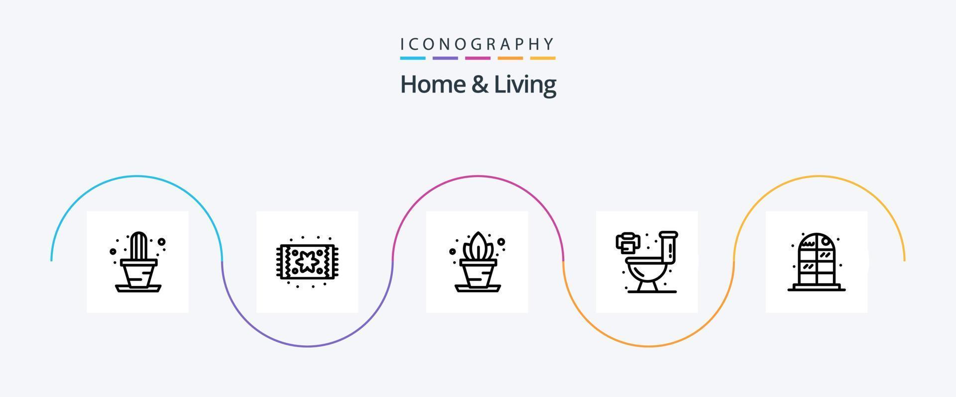 paquete de iconos de hogar y línea de vida 5 que incluye. gabinete. viviendo. viviendo. baño vector