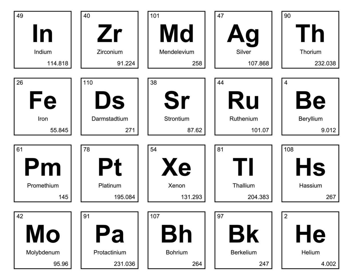 diseño de paquete de iconos de 20 tablas preiodicas de los elementos vector