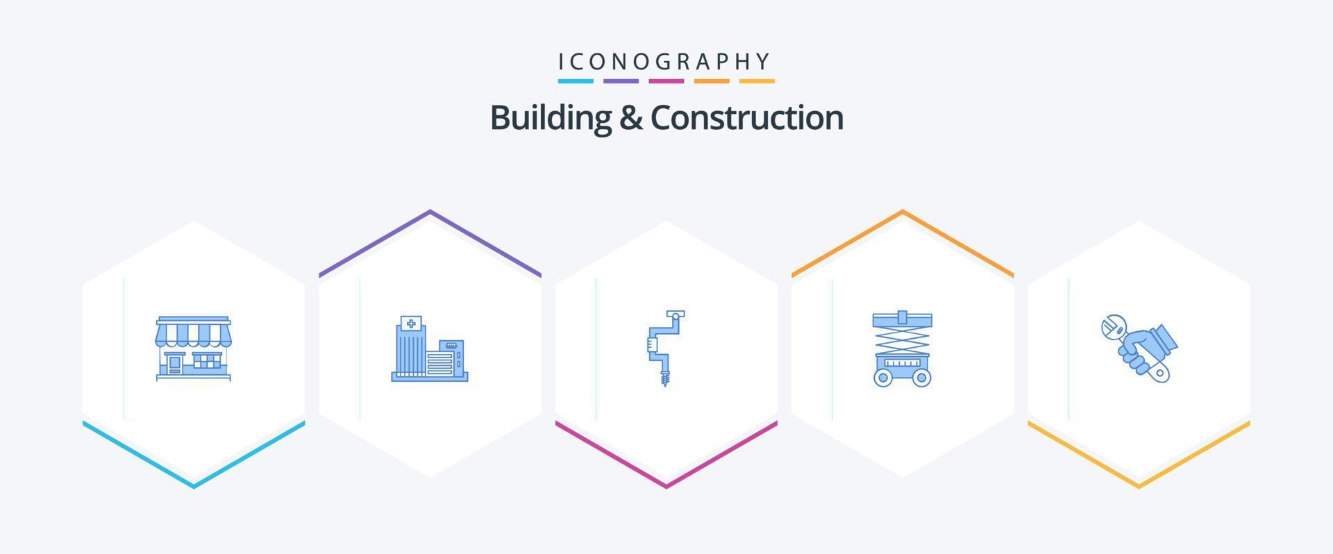 Building And Construction 25 Blue icon pack including warehouse. lift. appartment. well. tool vector