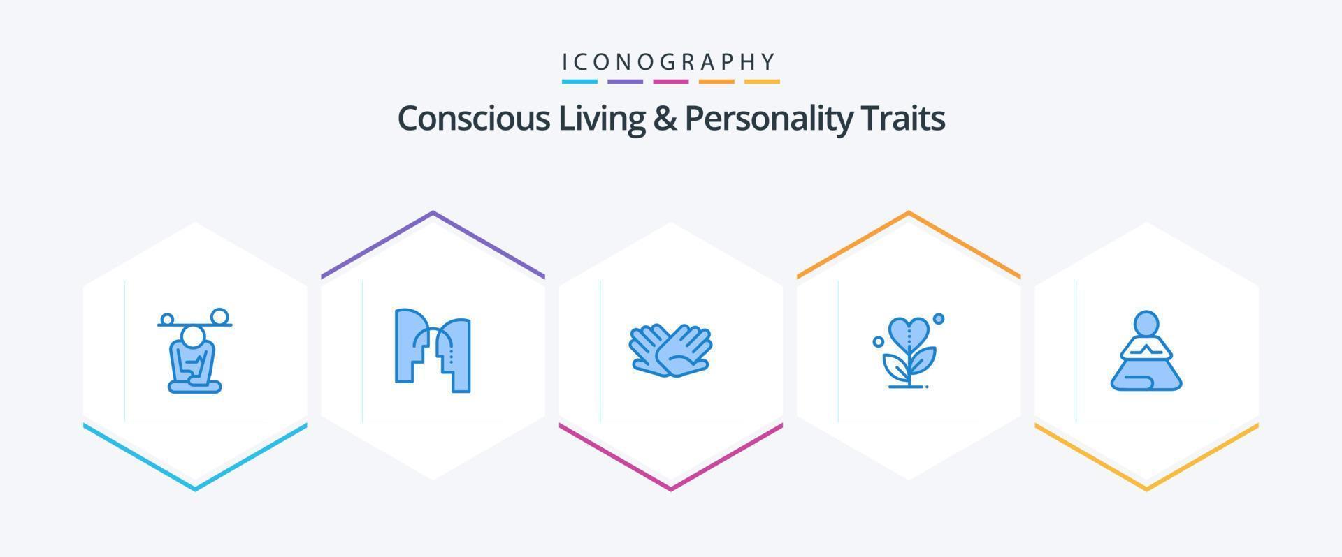 Concious Living And Personality Traits 25 Blue icon pack including heart. grow. transfer. gratitude. helping vector