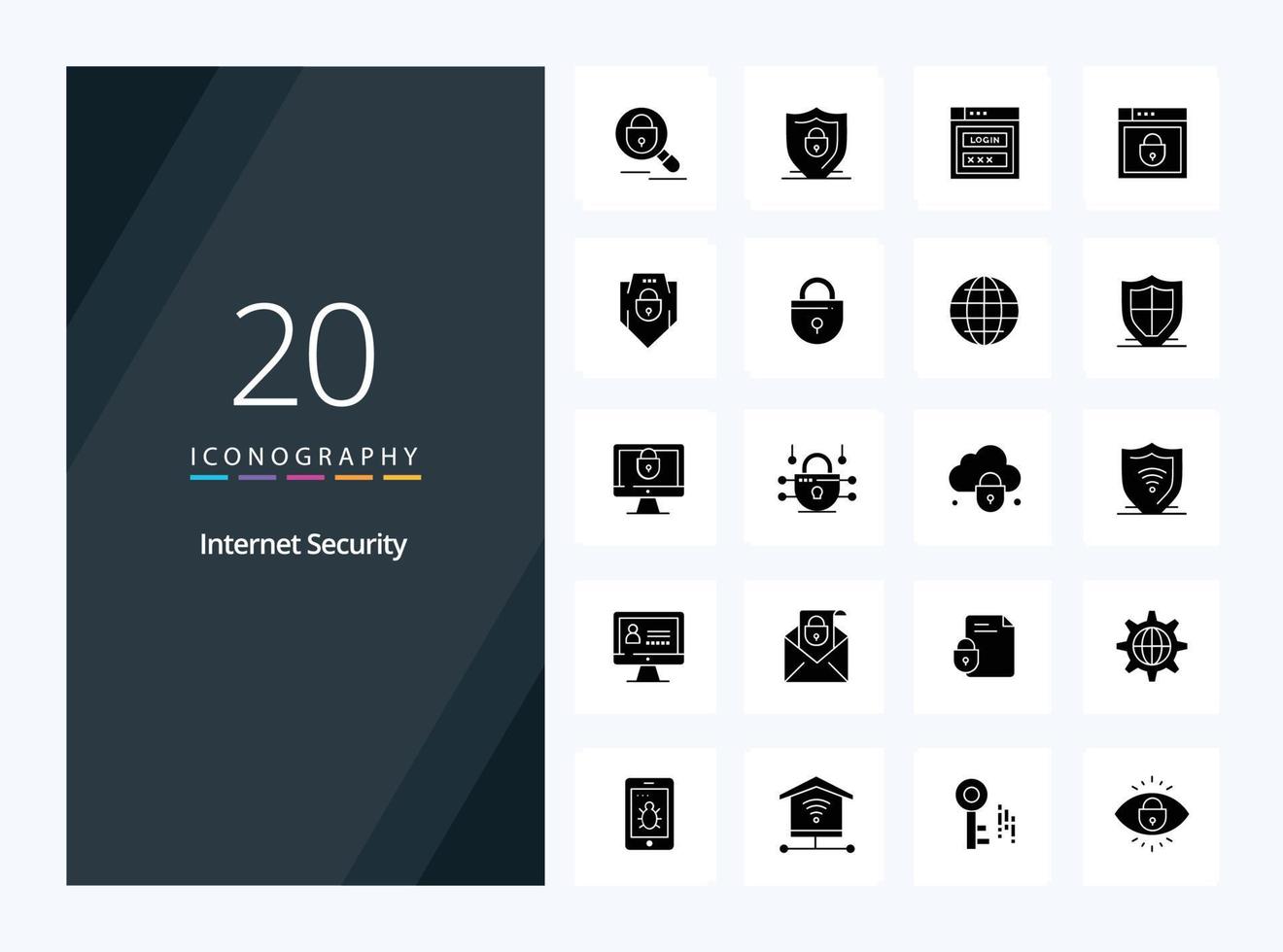 20 icono de glifo sólido de seguridad de Internet para presentación vector