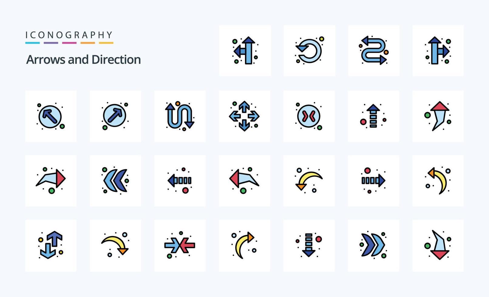 paquete de iconos de estilo lleno de línea de 25 flechas vector