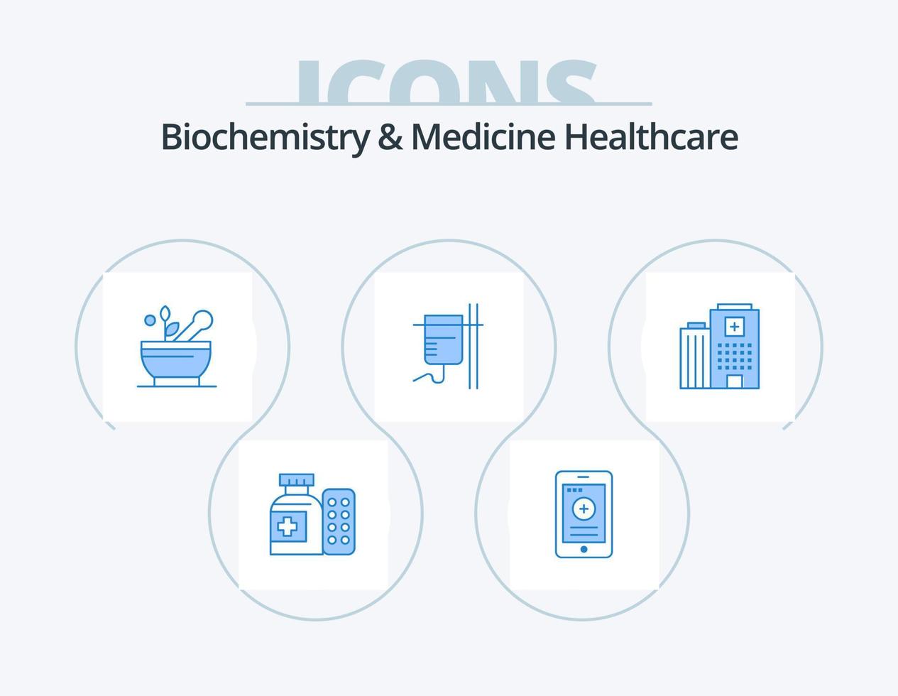 Biochemistry And Medicine Healthcare Blue Icon Pack 5 Icon Design. madical . transfusion. medical. rehydration. healthcare vector