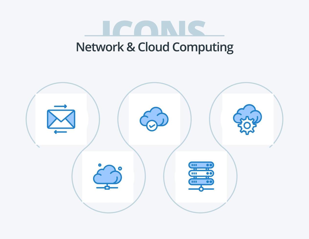 Diseño de iconos del paquete de iconos azules de red y computación en la nube 5. nube. almacenamiento. almacenamiento. seguro. vector