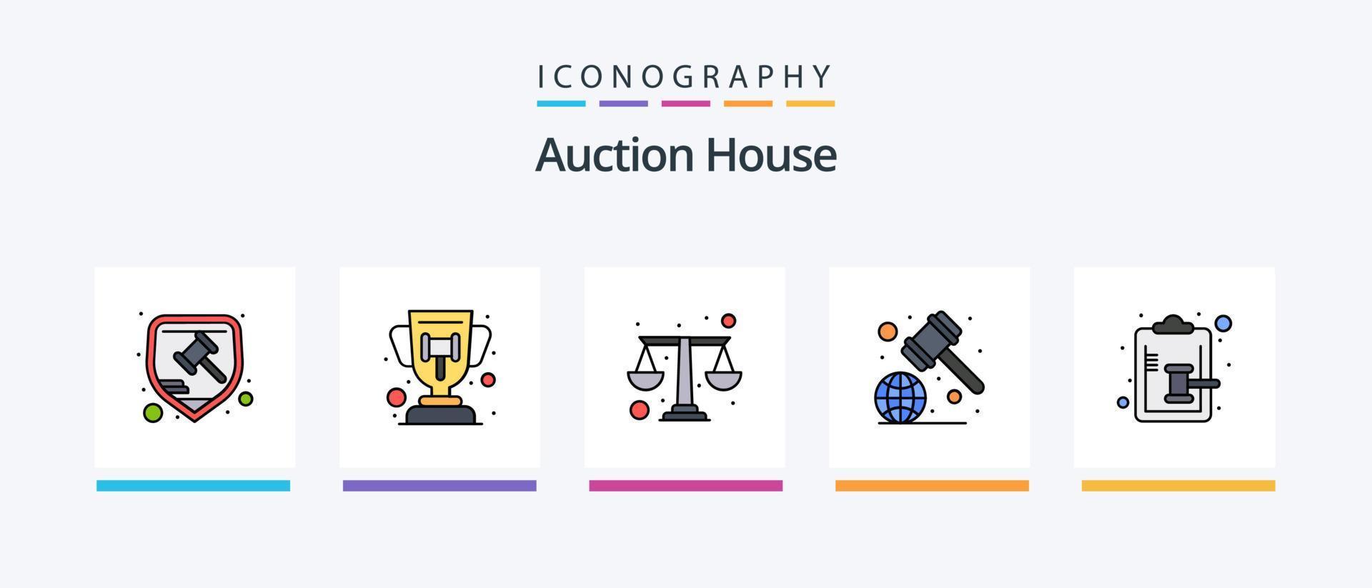 Auction Line Filled 5 Icon Pack Including real estate. house. justice. home. search. Creative Icons Design vector