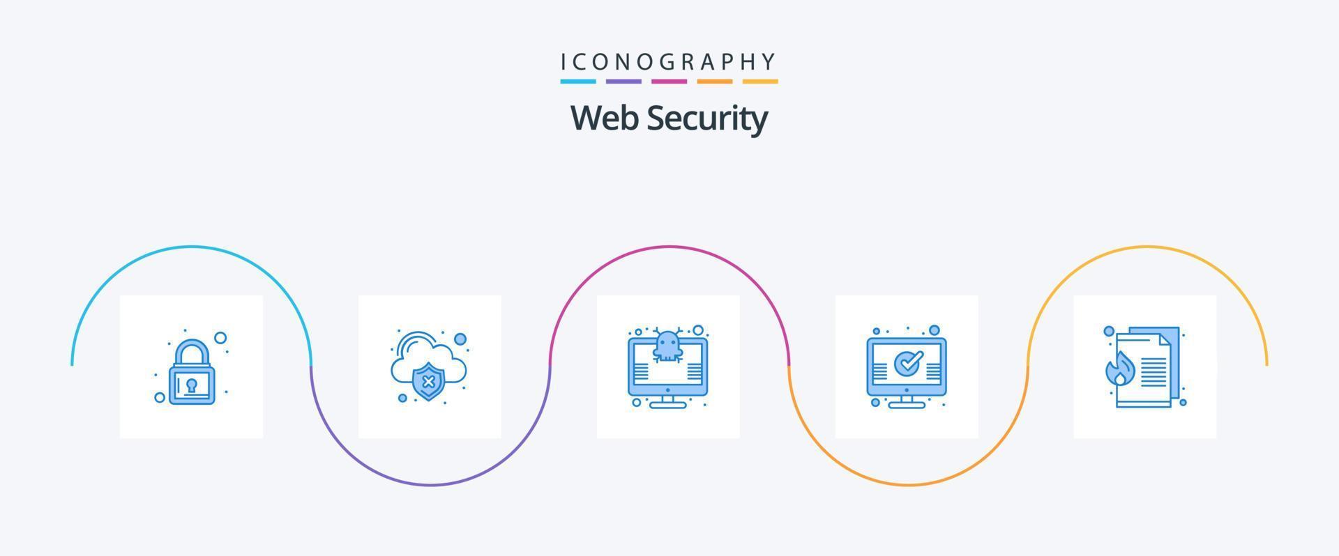 Web Security Blue 5 Icon Pack Including data. monitor. protection. mark. virus vector