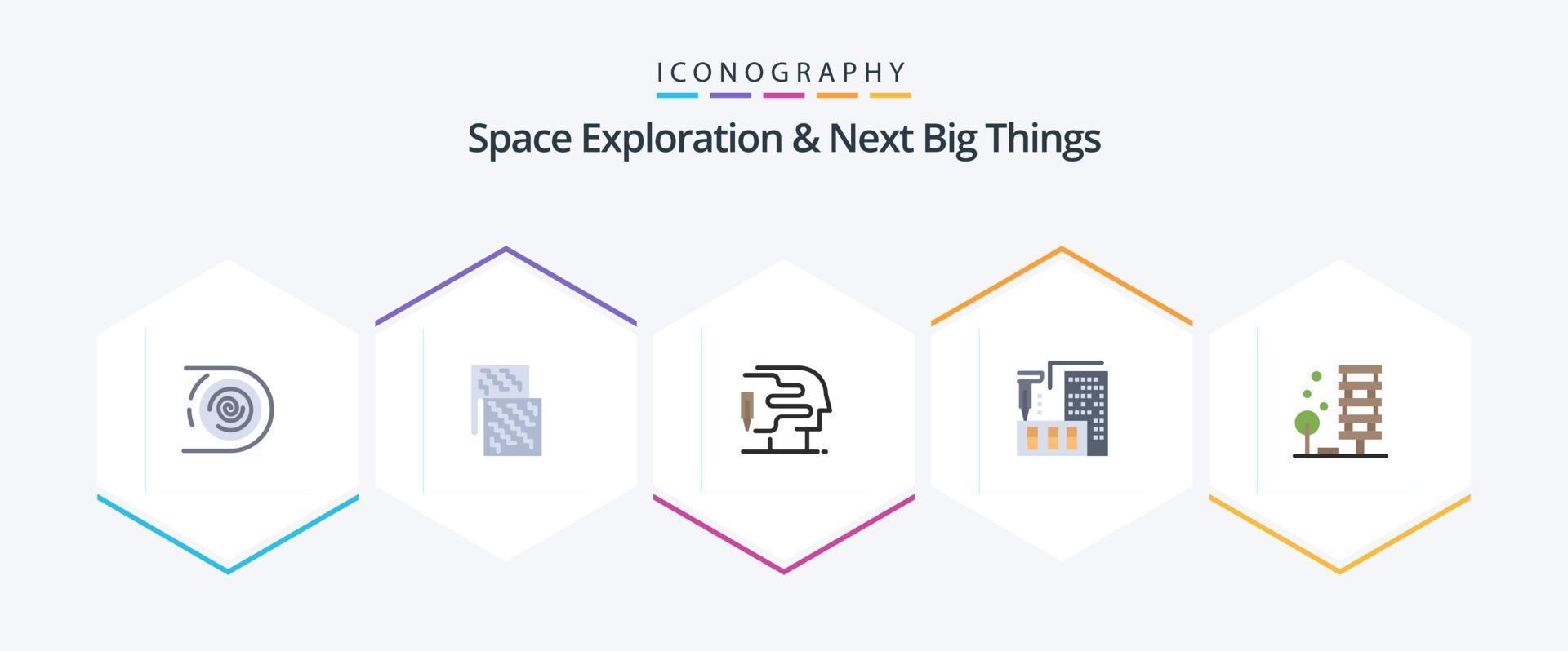 Space Exploration And Next Big Things 25 Flat icon pack including home. construction. future. architecture. big think vector