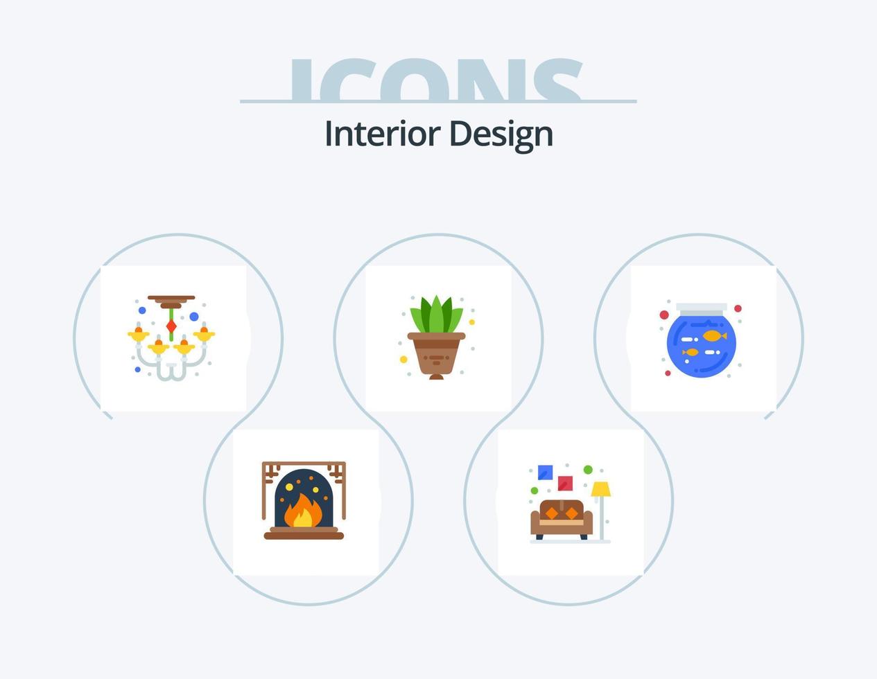 diseño de interiores paquete de iconos planos 5 diseño de iconos. . pez. lámpara. bol. maceta vector