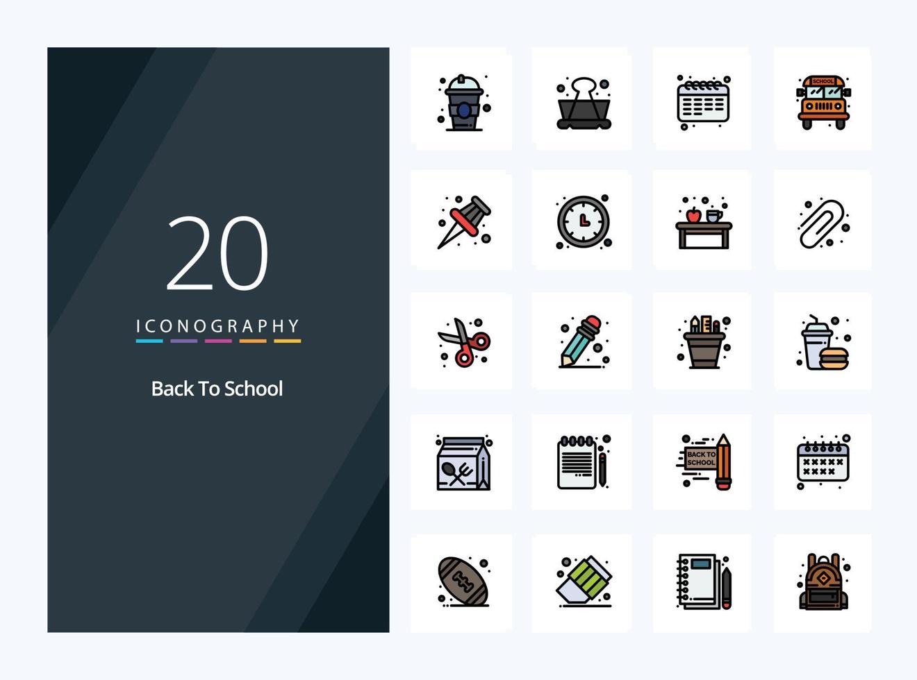 20 Back To School line Filled icon for presentation vector