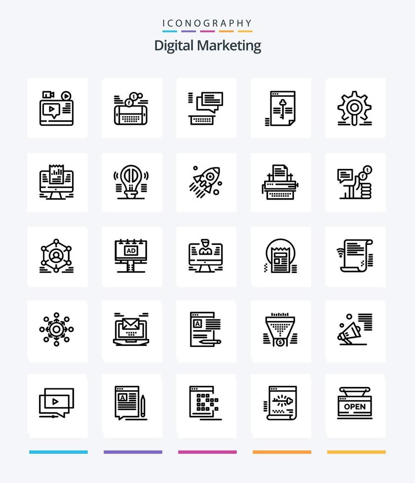 Creative Digital Marketing 25 OutLine icon pack  Such As key. secure. facebook. file. chating vector