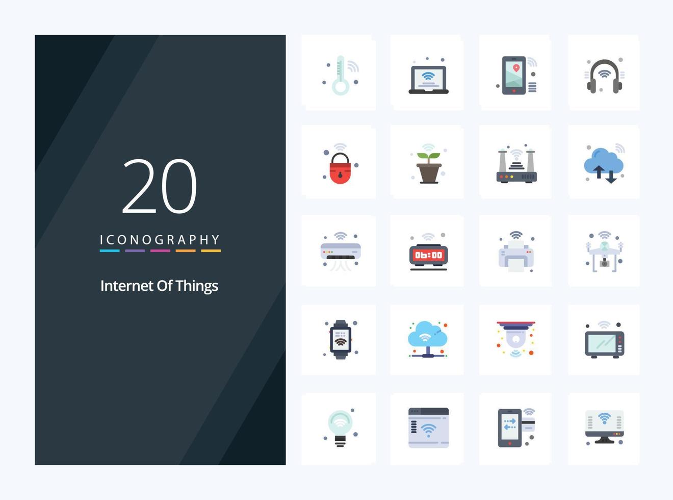 20 Internet Of Things Flat Color icon for presentation vector