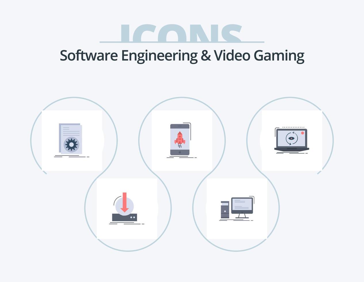 Software Engineering And Video Gaming Flat Icon Pack 5 Icon Design. start. game. pc. script. file vector
