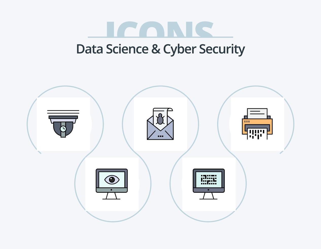 Data Science And Cyber Security Line Filled Icon Pack 5 Icon Design. privacy. monitor. protected. plain. security vector