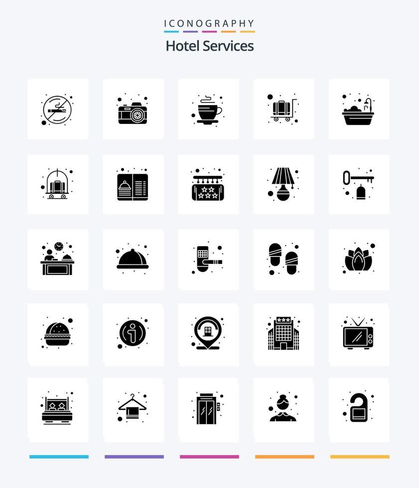 Creative Hotel Services 25 Glyph Solid Black icon pack  Such As hotel. bath. hot. service. hotel service vector