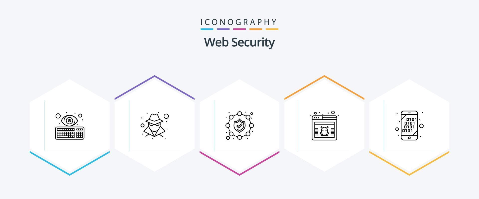 Web Security 25 Line icon pack including mobile. binary. network. hazard. virus vector