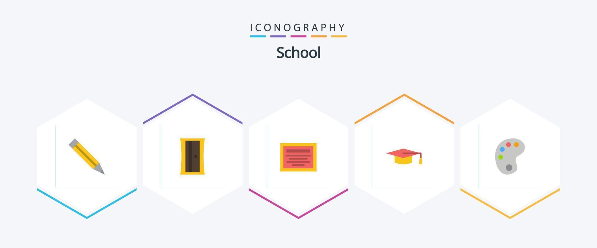 paquete de iconos planos de la escuela 25 que incluye. . nota. pintar. dibujo vector