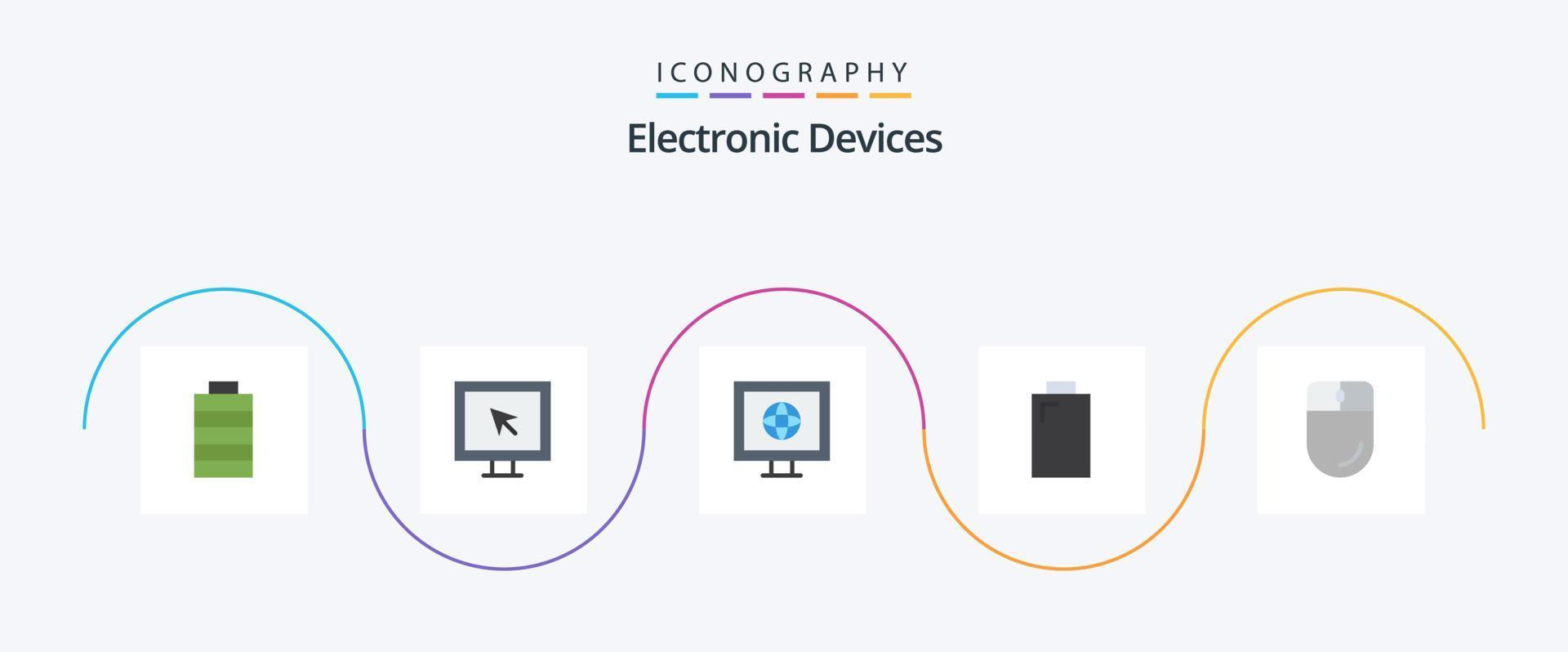 Devices Flat 5 Icon Pack Including . electronic. news. devices. power vector
