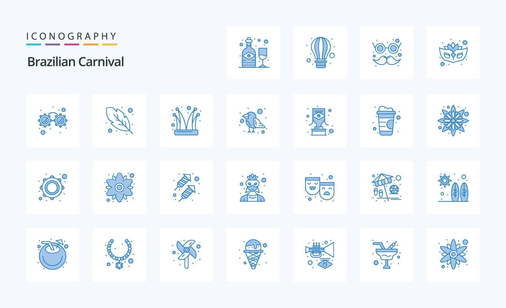 paquete de 25 íconos azules del carnaval brasileño vector