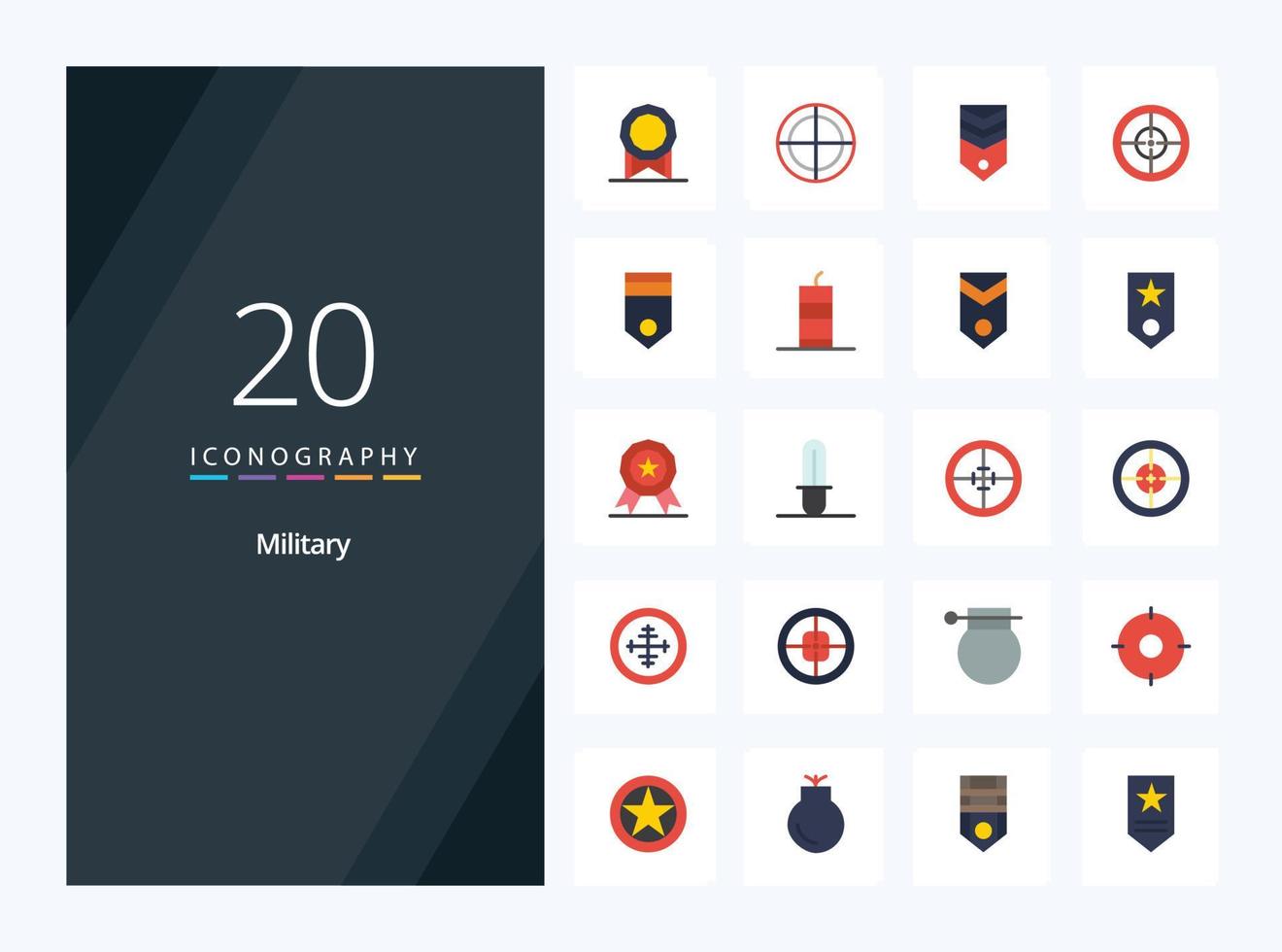 20 icono de color plano militar para presentación vector