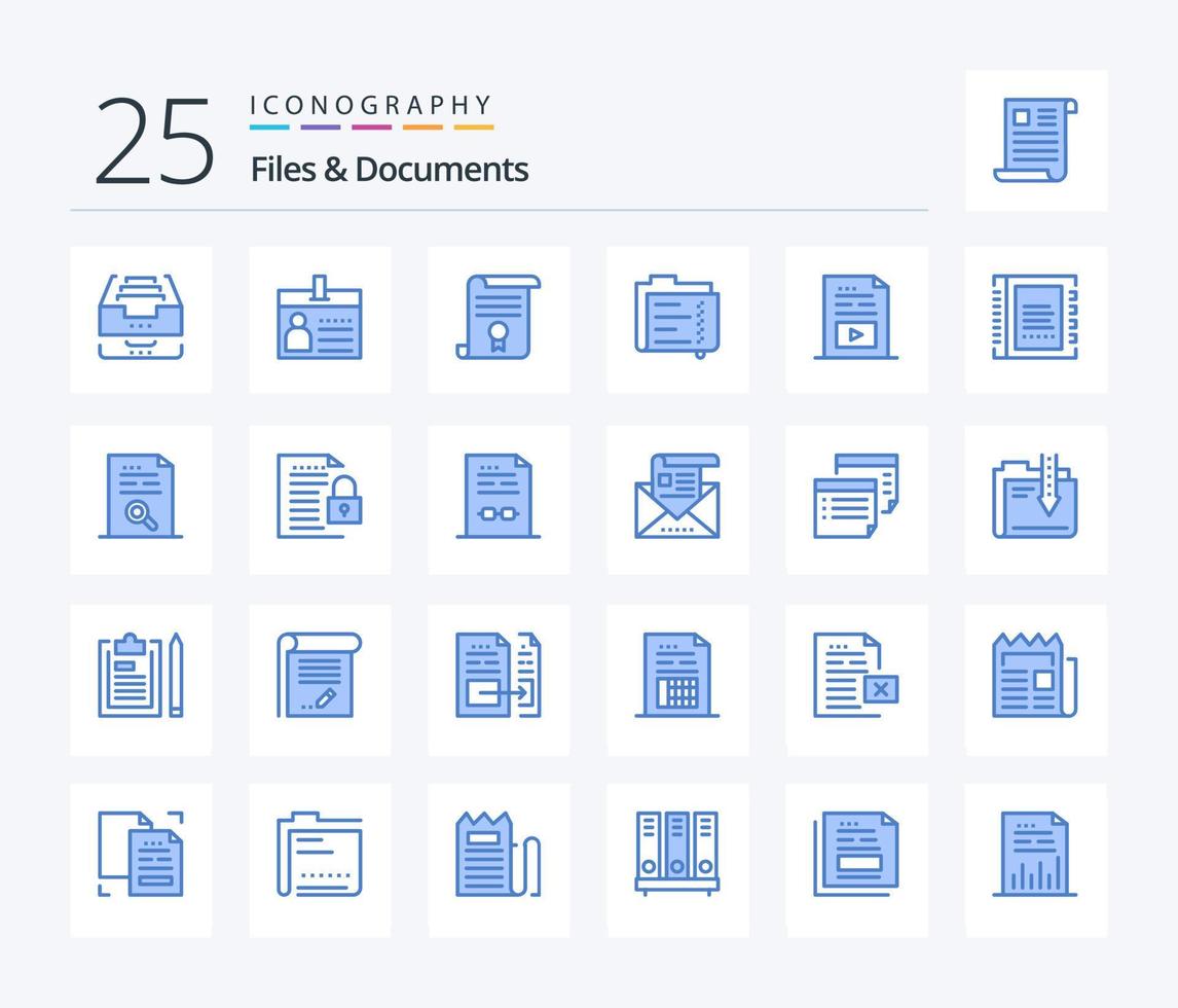 archivos y documentos Paquete de 25 iconos de color azul que incluye documento. archivo. identificación. educación. diploma vector