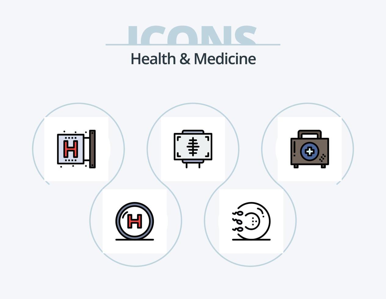Health and Medicine Line Filled Icon Pack 5 Icon Design. fitness. center. fitness. pharmacy. health vector