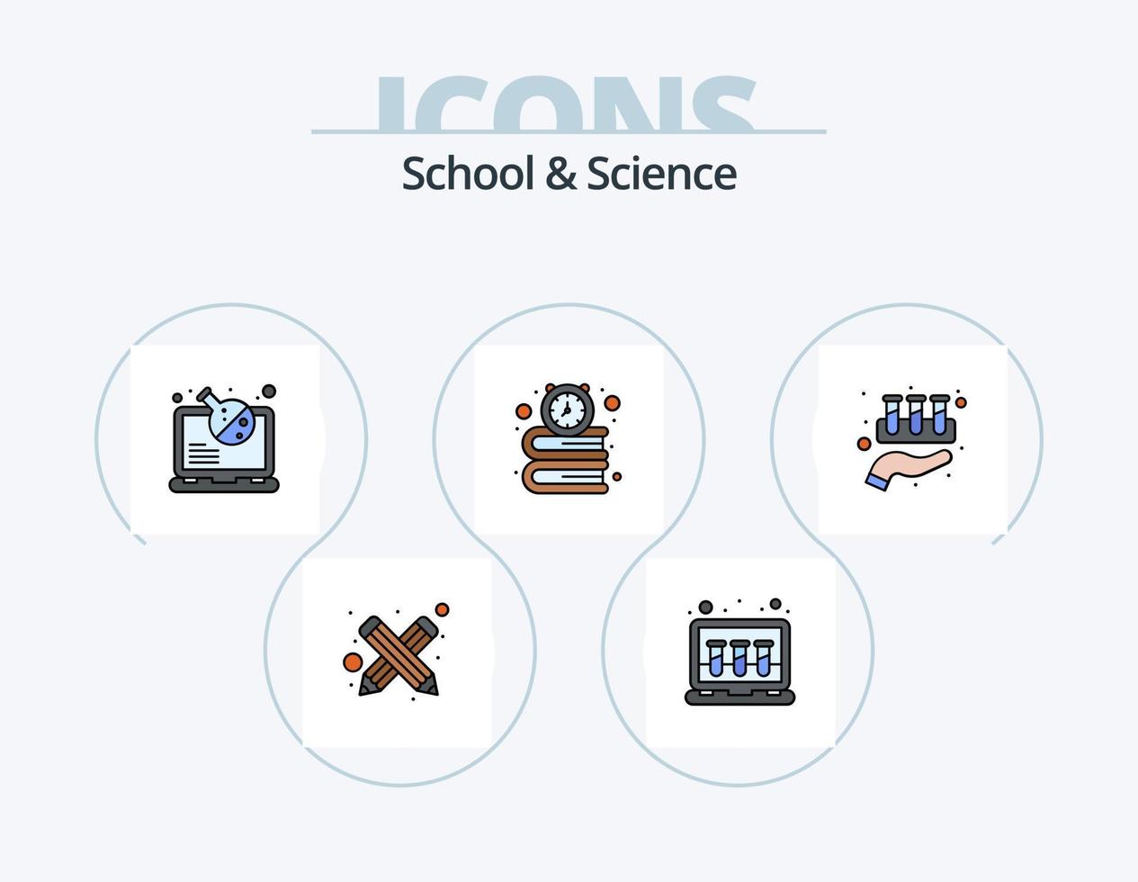 School And Science Line Filled Icon Pack 5 Icon Design. online. molecuel. physic. science. dna vector