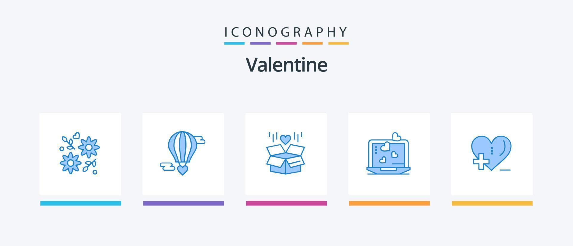 Valentine Blue 5 Icon Pack Including love. heart. valentine. love. surprize. Creative Icons Design vector