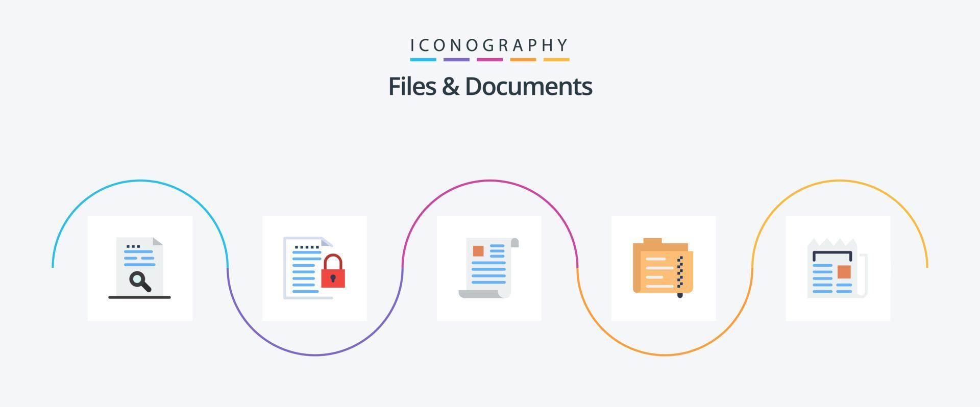 Paquete de 5 iconos planos de archivos y documentos que incluye documento. archivo. candado. papel. archivo vector
