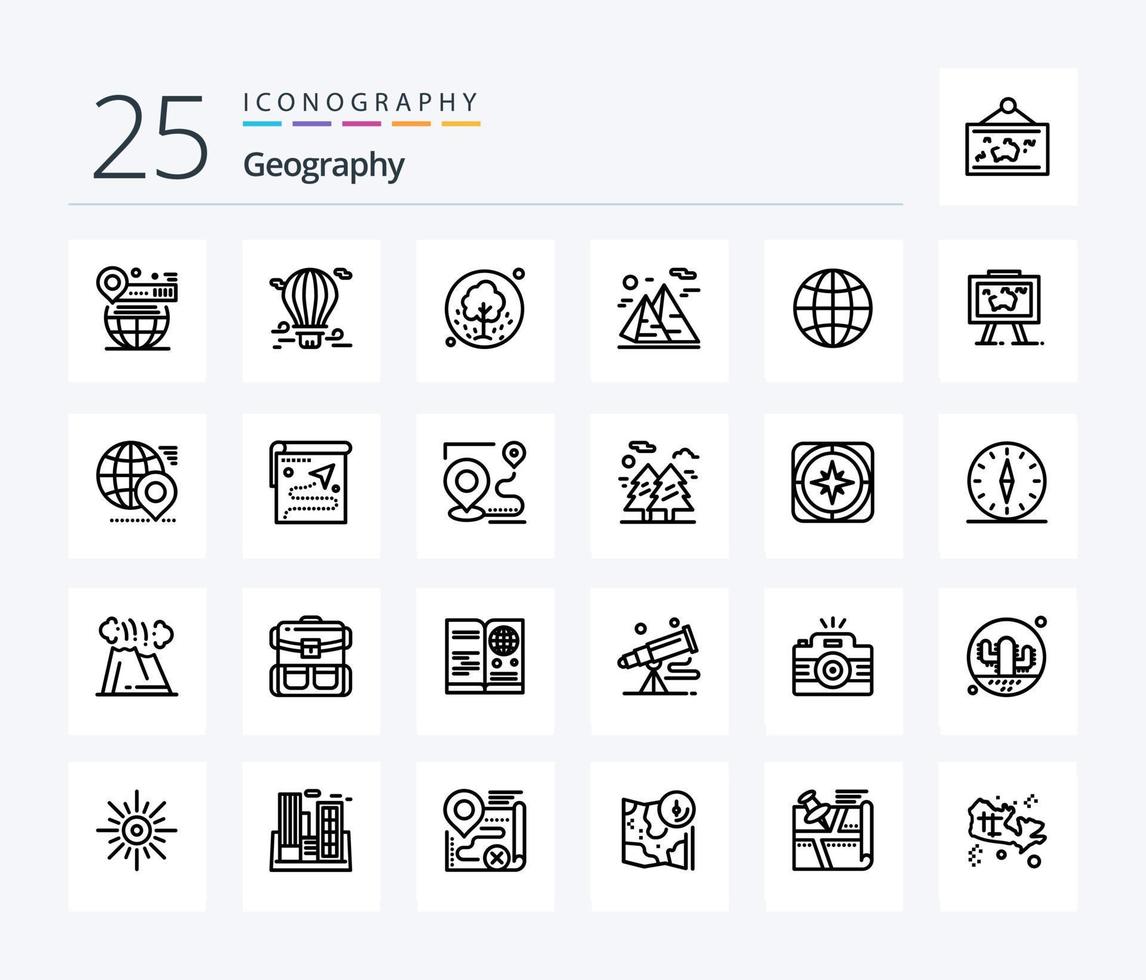Geo Graphy 25 Line icon pack including nature. mountain. airballoon. nature. plant vector