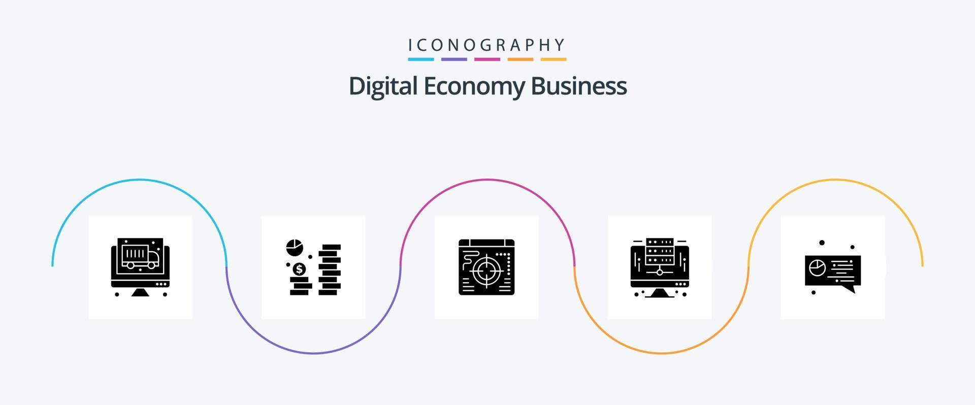 paquete de iconos de glifo 5 de negocios de economía digital que incluye pastel. charlar. web. servidor. digital vector