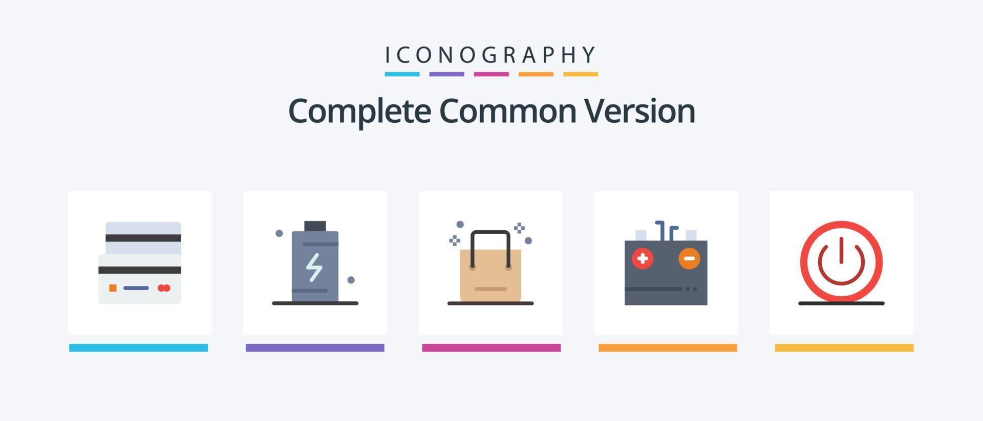 Complete Common Version Flat 5 Icon Pack Including charging. battery. charging. shopping. ecommerce. Creative Icons Design vector