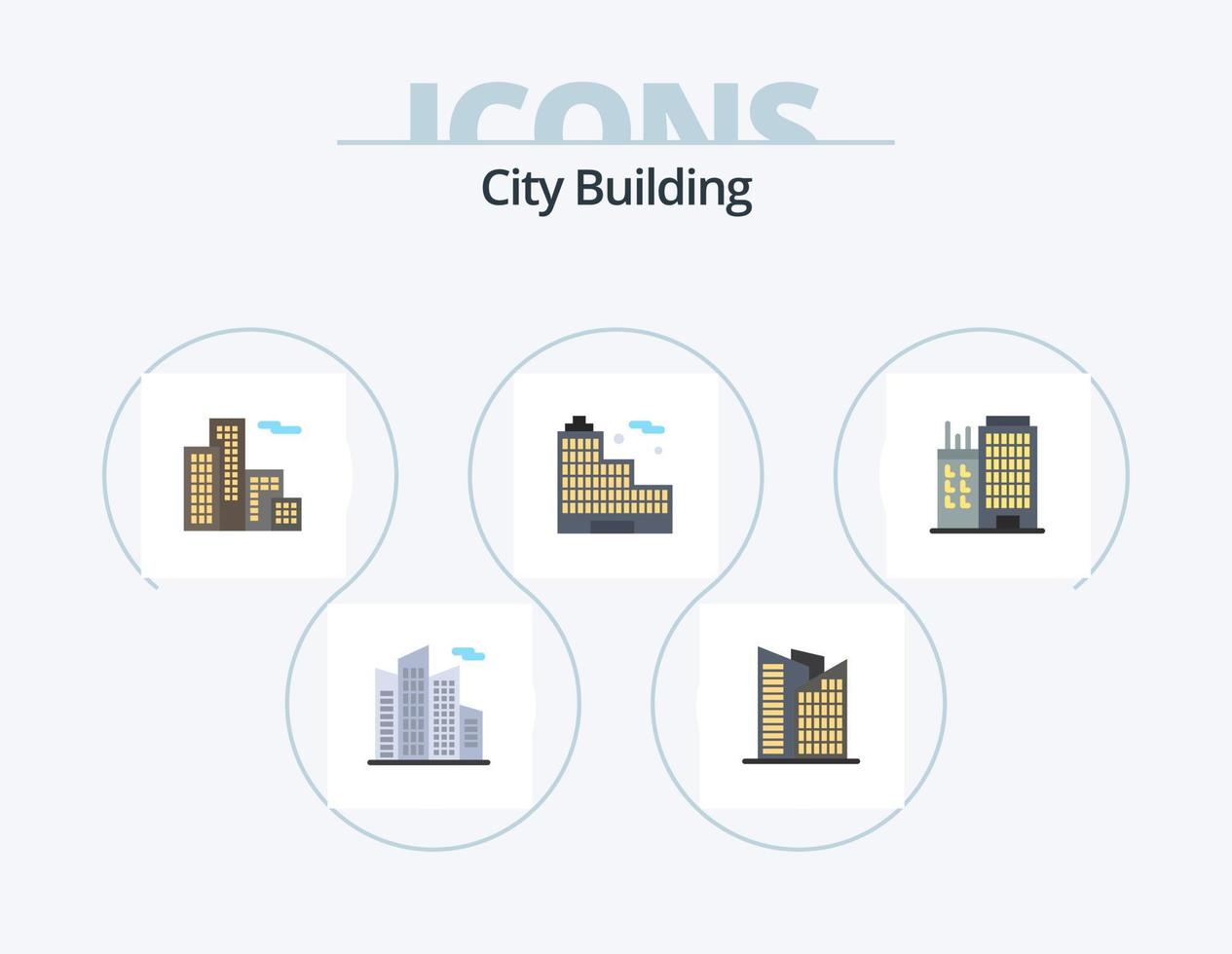 edificio de la ciudad paquete de iconos planos 5 diseño de iconos. . oficina. real vector