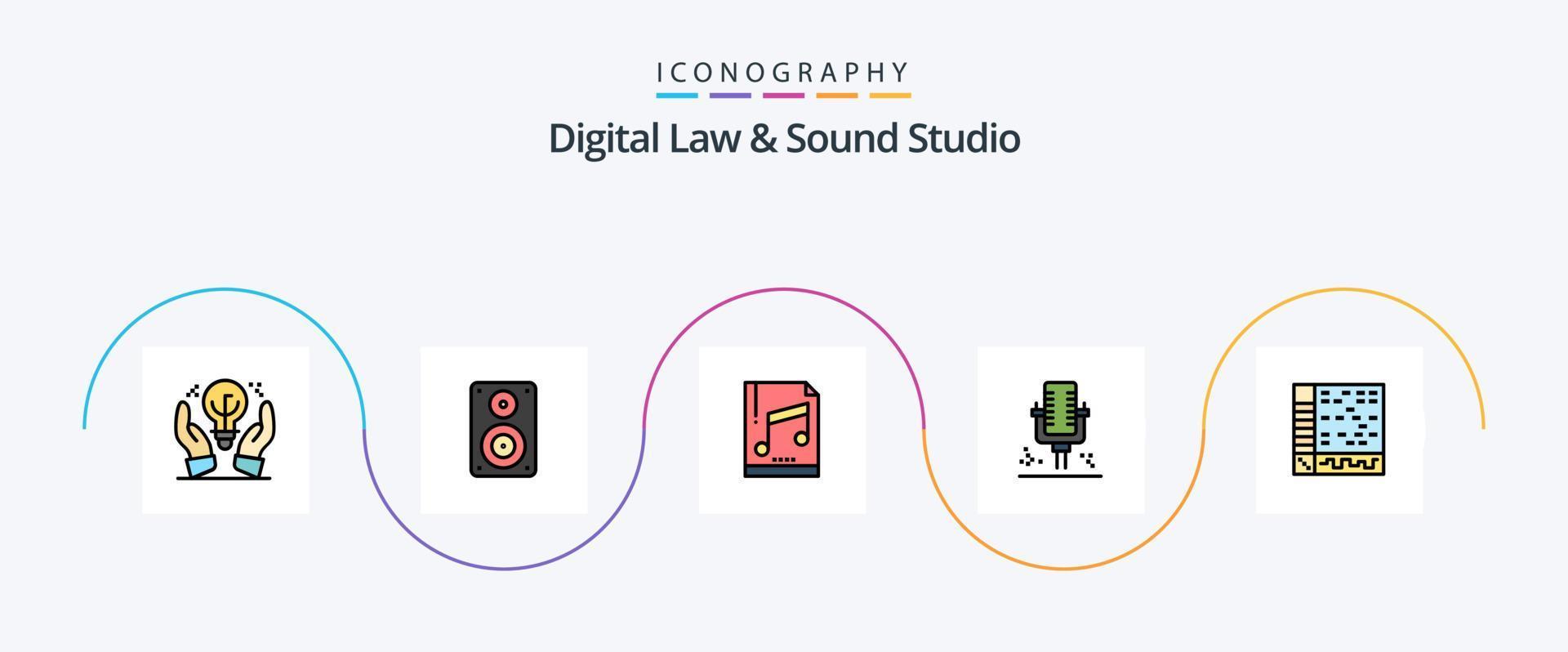 Digital Law And Sound Studio Line Filled Flat 5 Icon Pack Including ableton. professional. professional. microphone. mp sample vector