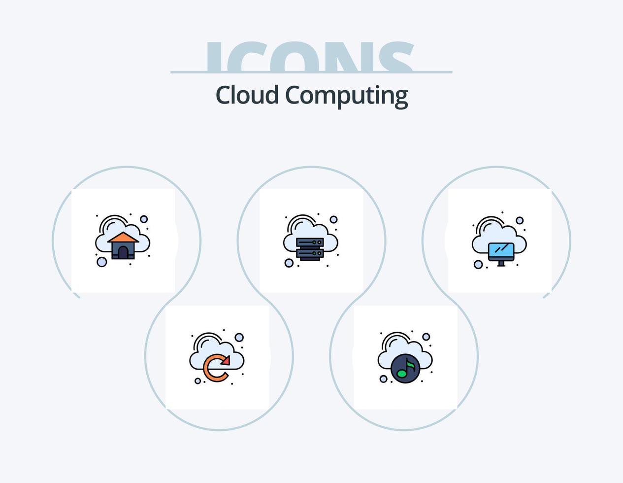 paquete de iconos llenos de línea de computación en la nube 5 diseño de iconos. dispositivo. estrella. charlar. informática. clasificación vector