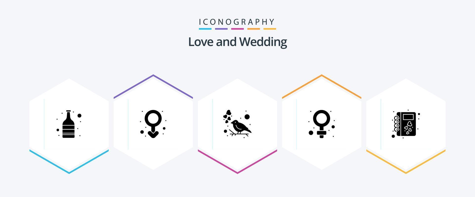 Wedding 25 Glyph icon pack including love. book. fly. love. sign vector