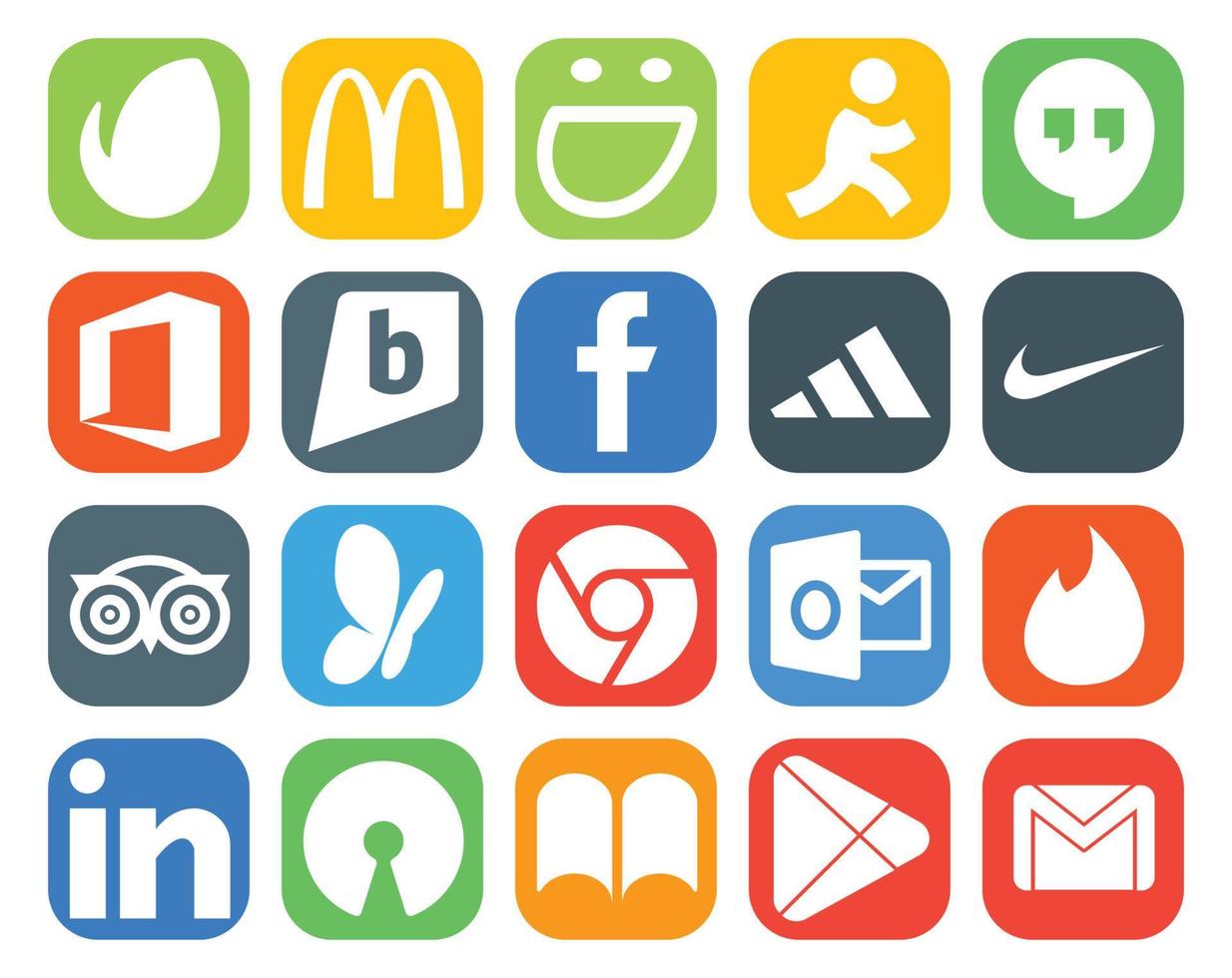 20 Social Media Icon Pack Including open source tinder adidas outlook msn vector