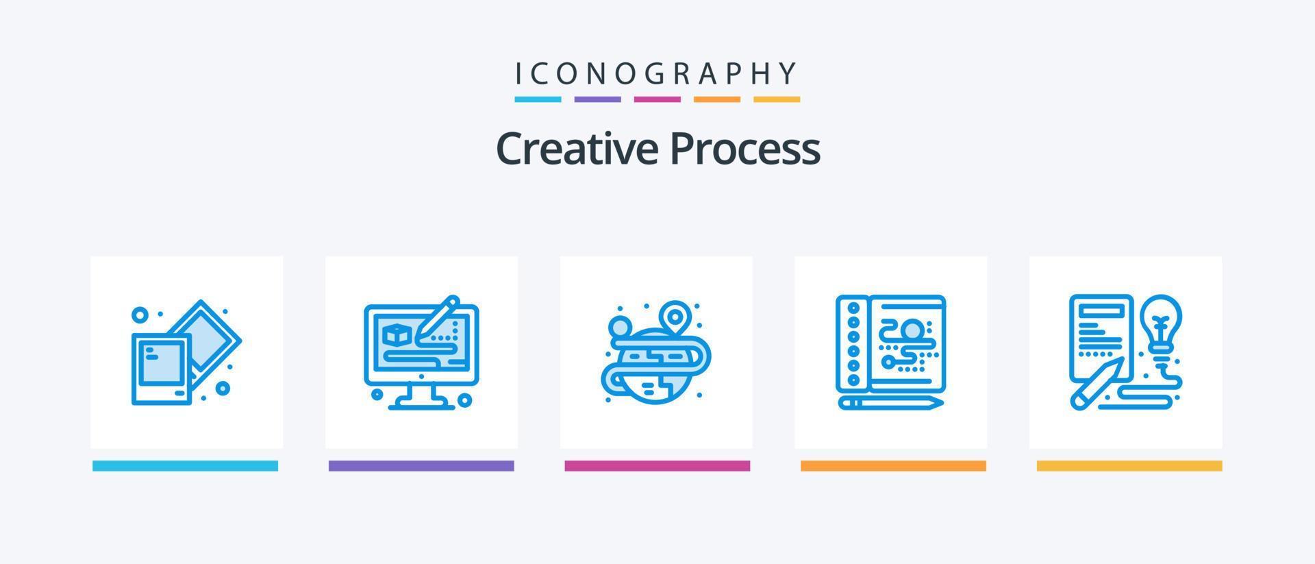 Creative Process Blue 5 Icon Pack Including process. idea. process. book. process. Creative Icons Design vector