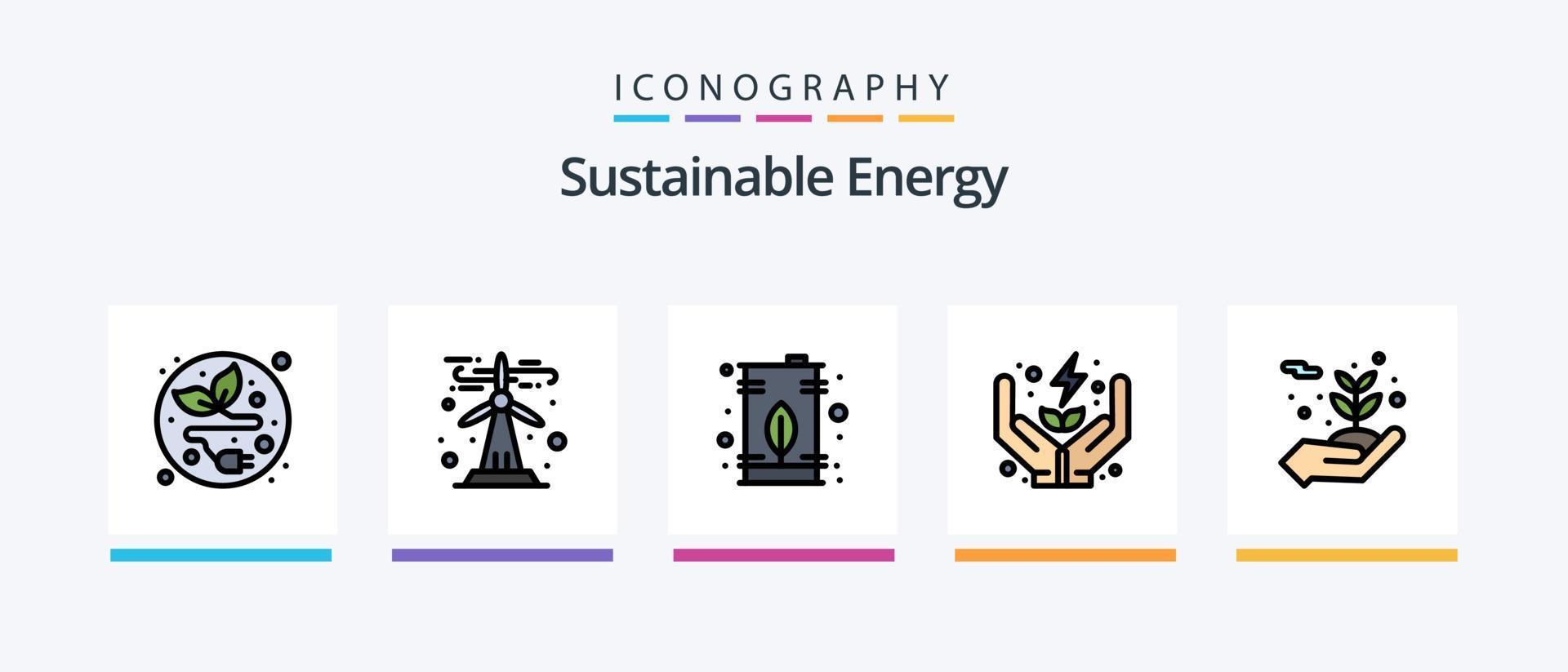 la línea de energía sostenible llenó un paquete de 5 íconos que incluye energía. poder. electricidad. planta. ecología. diseño de iconos creativos vector