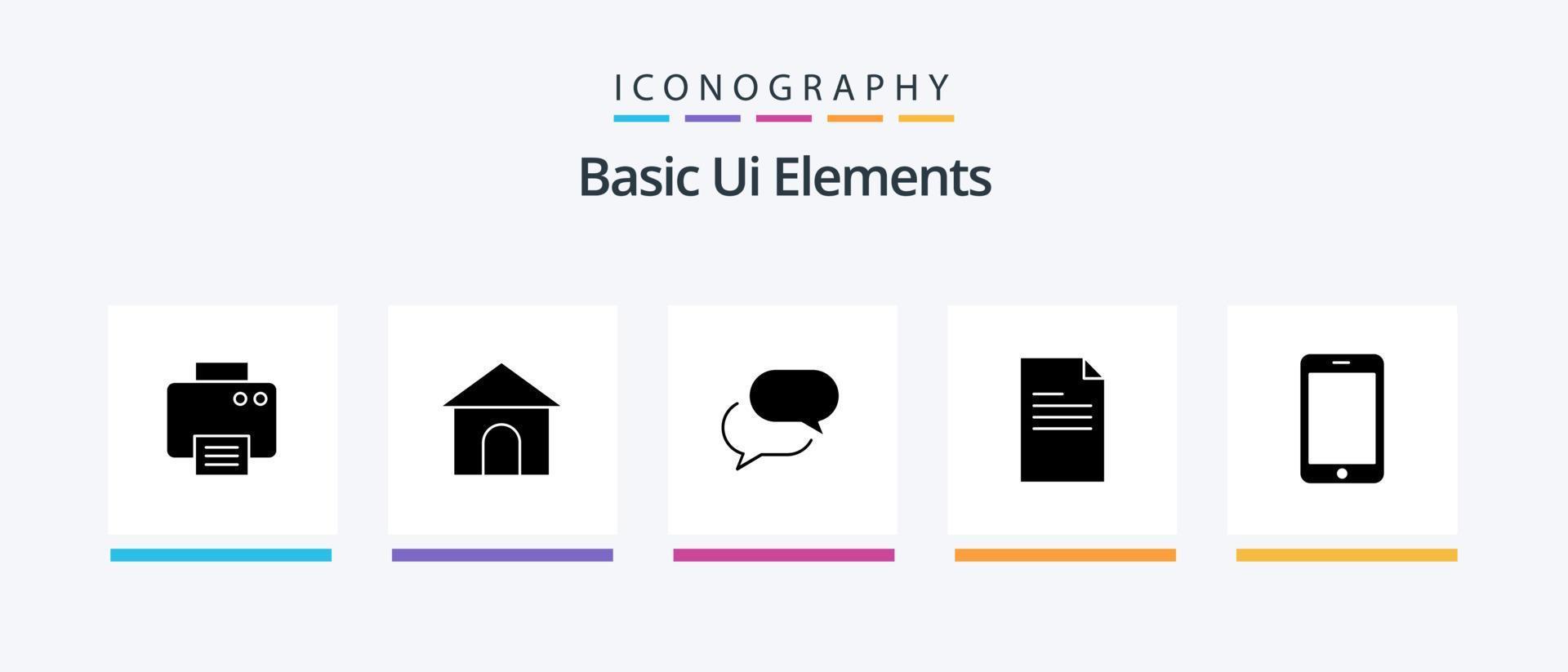 Basic Ui Elements Glyph 5 Icon Pack Including mobile. report. chating. data. file. Creative Icons Design vector