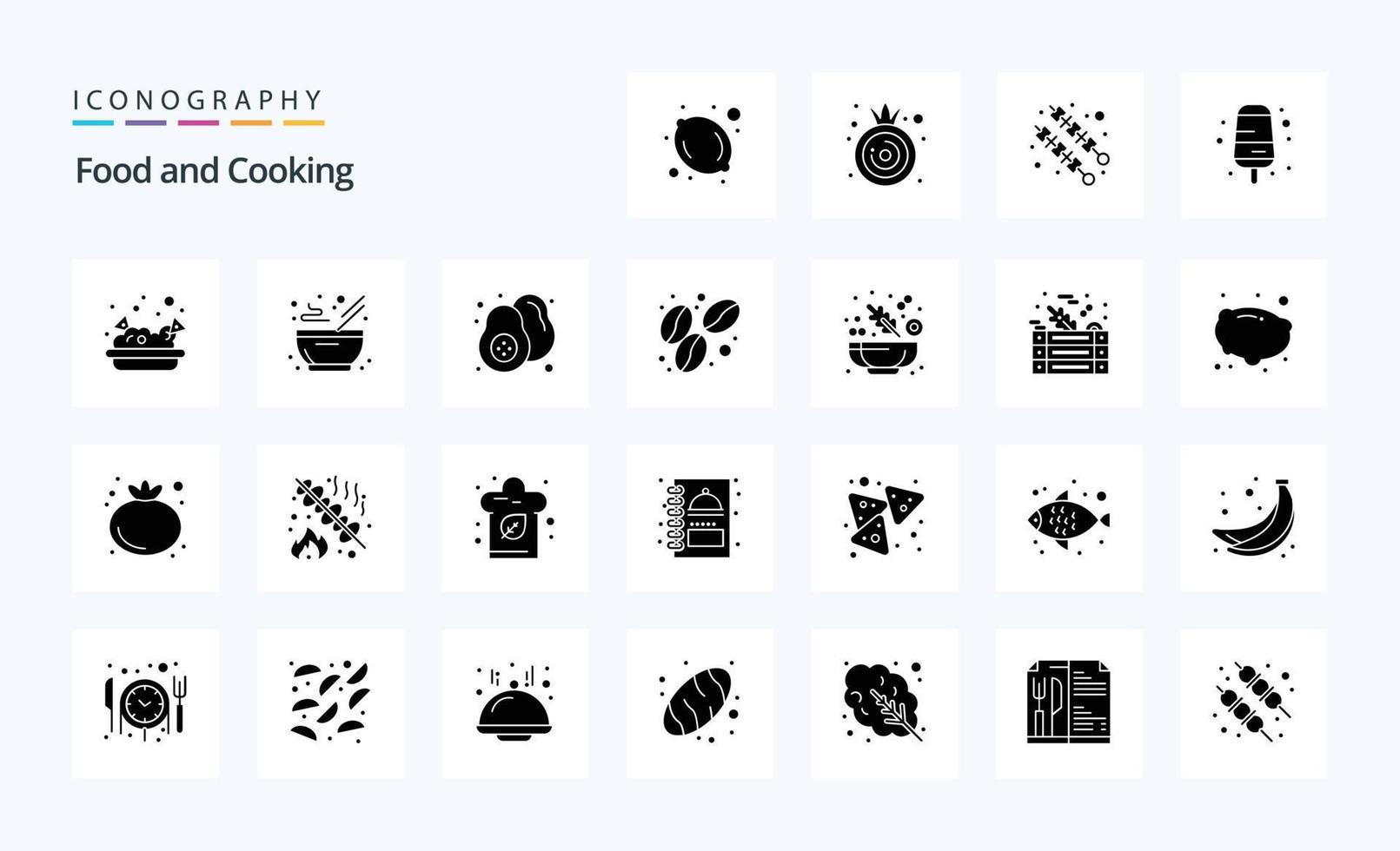 paquete de iconos de glifos sólidos de 25 alimentos vector