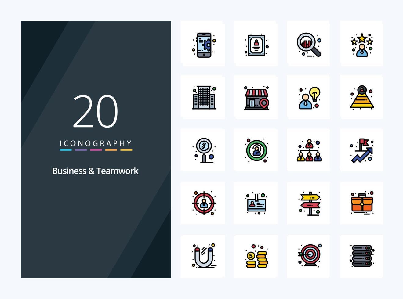 20 Business And Teamwork line Filled icon for presentation vector