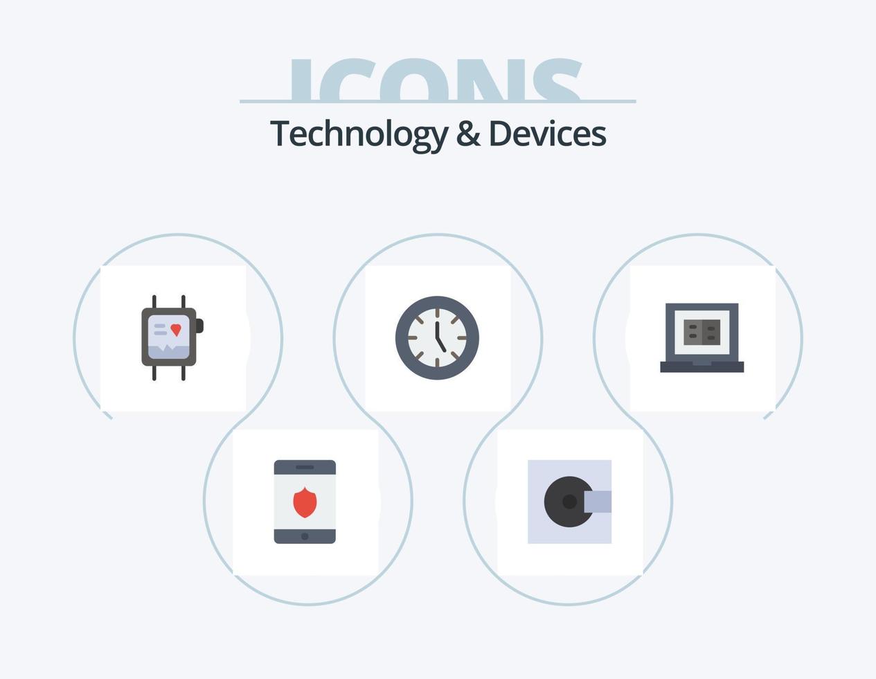 Devices Flat Icon Pack 5 Icon Design. book. products. fit band. electronics. clock vector