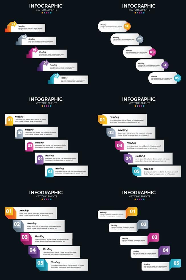 nuestro paquete de infografías vectoriales 6 incluye diagramas y líneas de tiempo bellamente diseñados. vector