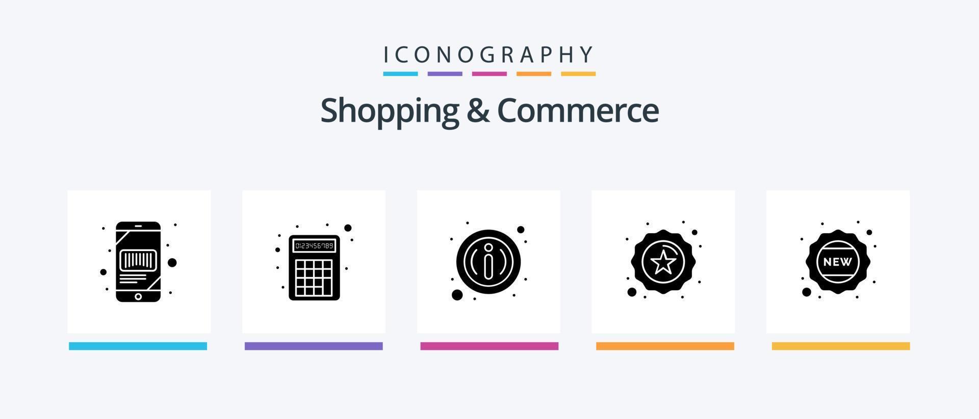 paquete de iconos de glifo 5 de compras y comercio que incluye nuevo. calidad. número cruncher. de primera calidad. botón de información. diseño de iconos creativos vector