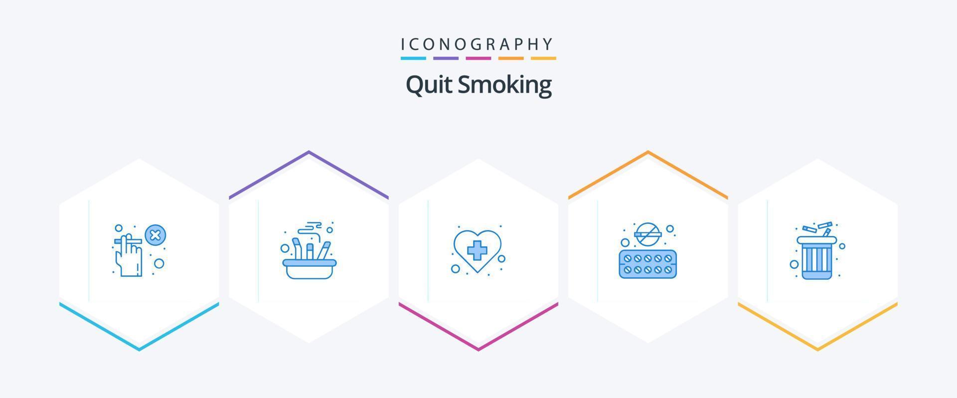 Quit Smoking 25 Blue icon pack including tobacco. medicine. smoking. cigarette. healthcare vector