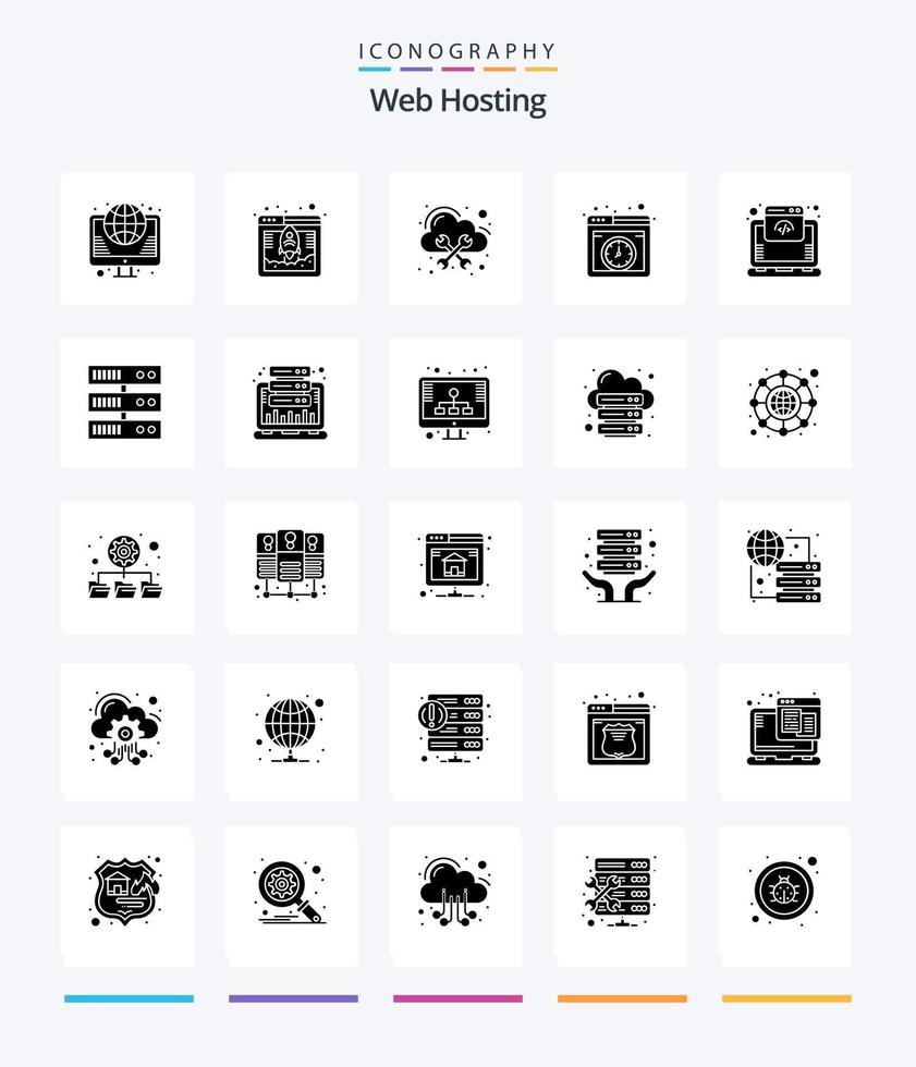 Creative Web Hosting 25 Glyph Solid Black icon pack  Such As internet. web hosting. hosting. cloud vector