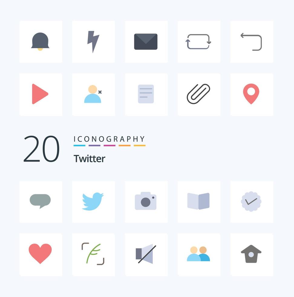 paquete de iconos de 20 colores planos de twitter como página de portada de imagen de chat de mensaje vector